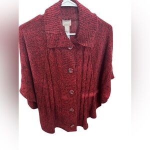 Chico’s Capelet Chianti Poncho Button Sweater Sultry Red S/M